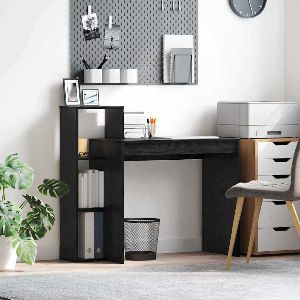 Bureau met plank Zwart Eiken 100 x 40 x 90 cm Bewerkt hout is nu te koop bij PeponiXL, paradijselijk wonen!