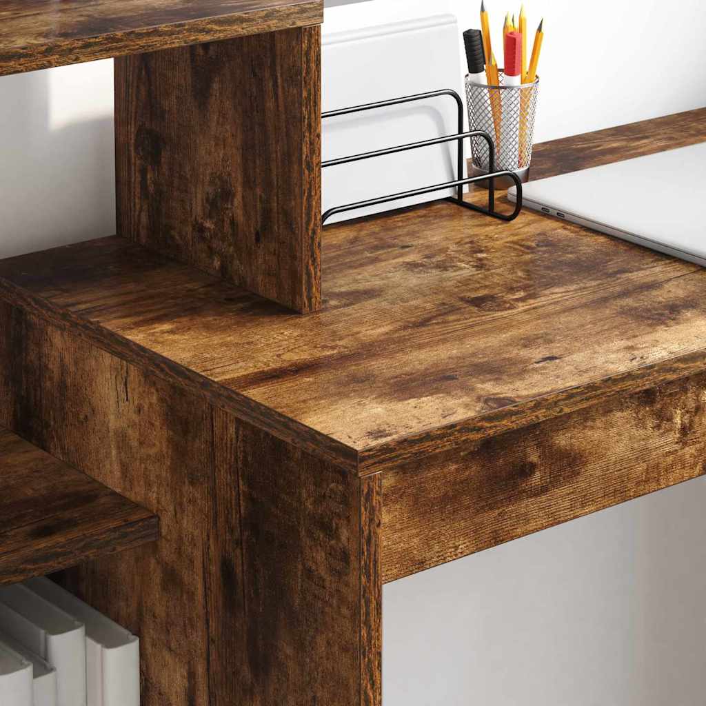Bureau met plank Gerookt eiken 100 x 40 x 90 cm Bewerkt hout is nu te koop bij PeponiXL, paradijselijk wonen!