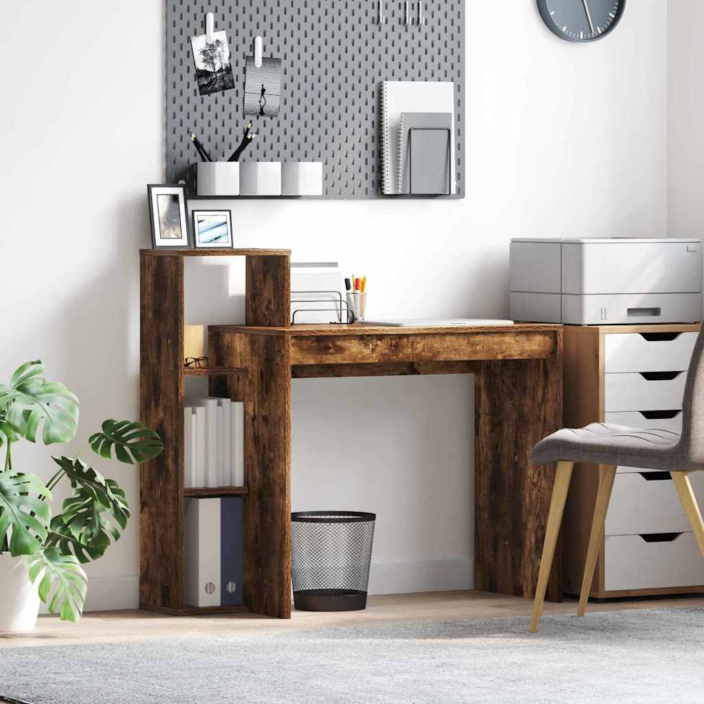 Bureau met plank Gerookt eiken 100 x 40 x 90 cm Bewerkt hout is nu te koop bij PeponiXL, paradijselijk wonen!
