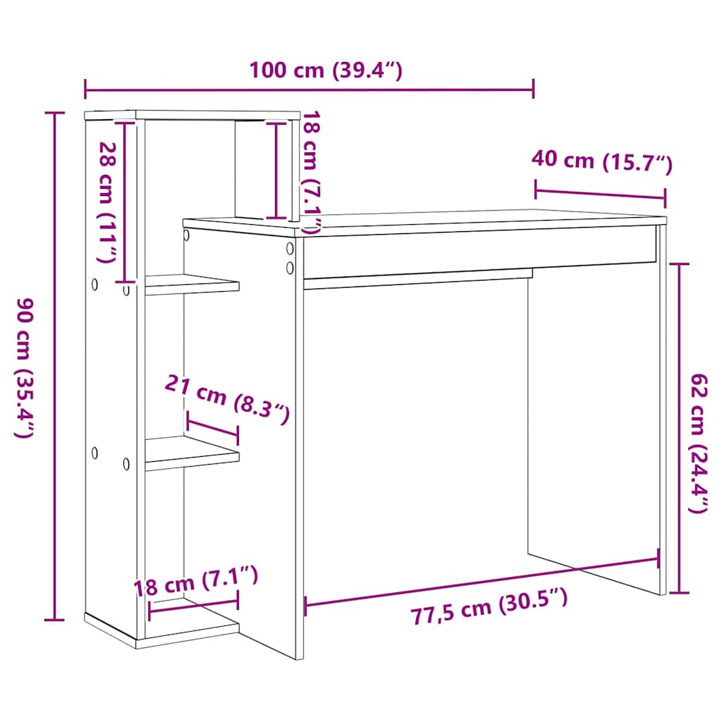 Bureau met plank Gerookt eiken 100 x 40 x 90 cm Bewerkt hout is nu te koop bij PeponiXL, paradijselijk wonen!
