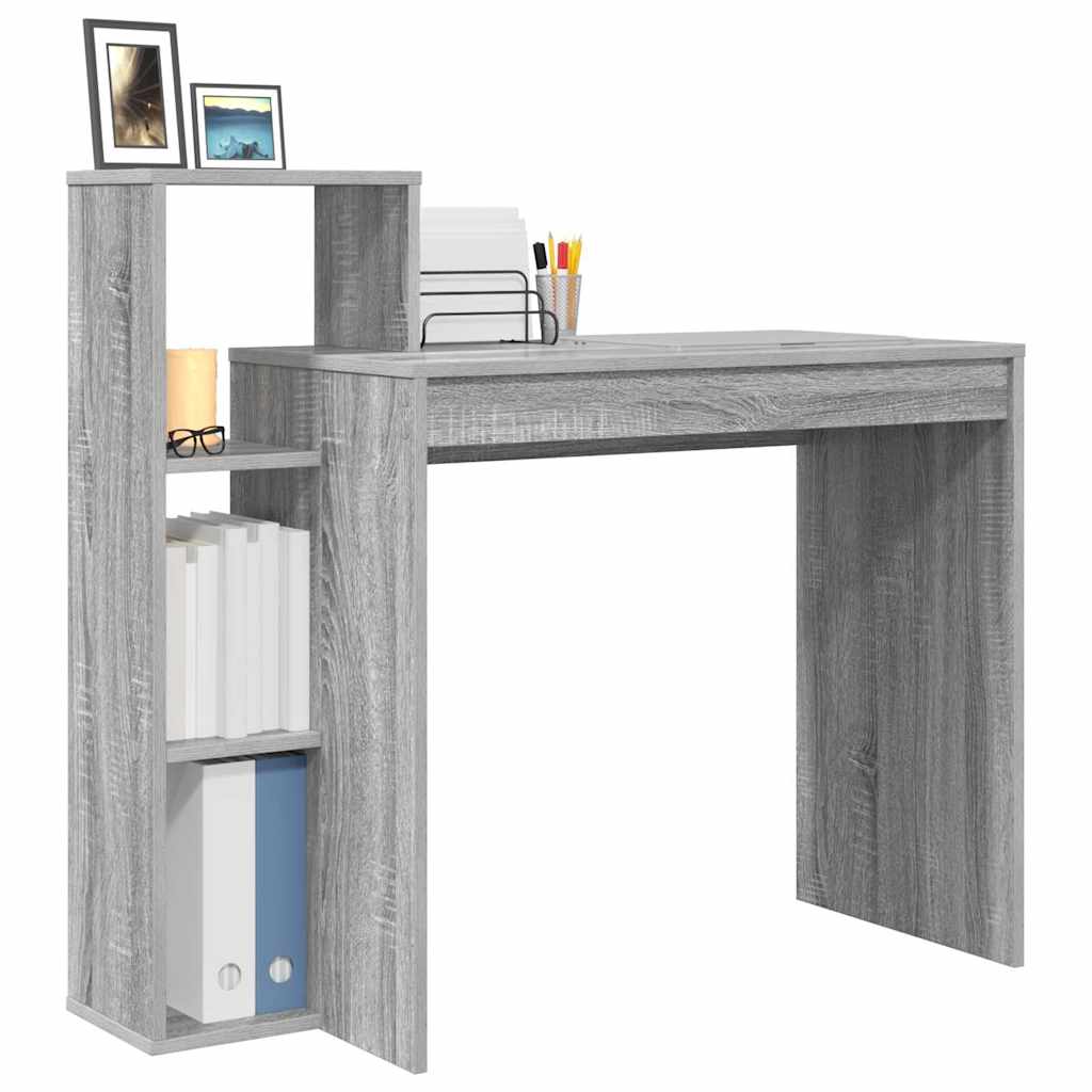 Bureau met plank Grijs Sonoma 100 x 40 x 90 cm Bewerkt hout is nu te koop bij PeponiXL, paradijselijk wonen!