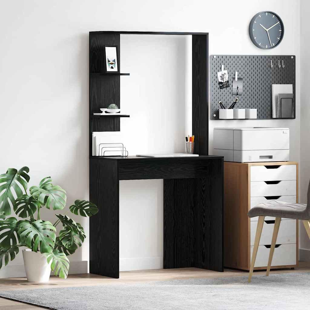 Bureau met plank Zwart Eiken 78,5 x 37 x 154,5 cm Bewerkt hout is nu te koop bij PeponiXL, paradijselijk wonen!