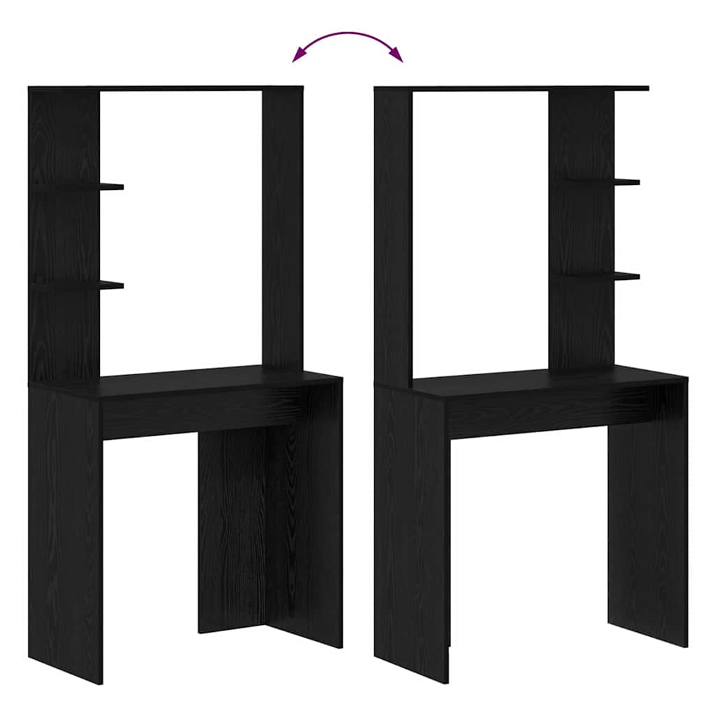 Bureau met plank Zwart Eiken 78,5 x 37 x 154,5 cm Bewerkt hout is nu te koop bij PeponiXL, paradijselijk wonen!