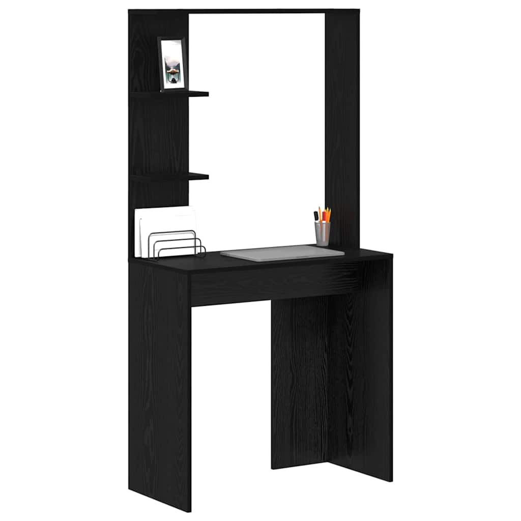 Bureau met plank Zwart Eiken 78,5 x 37 x 154,5 cm Bewerkt hout is nu te koop bij PeponiXL, paradijselijk wonen!