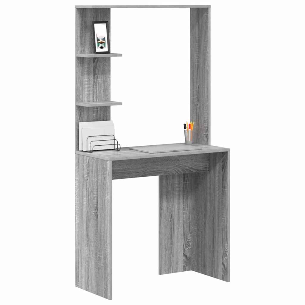 Bureau met plank Grijs Sonoma 78,5 x 37 x 154,5 cm Bewerkt hout is nu te koop bij PeponiXL, paradijselijk wonen!