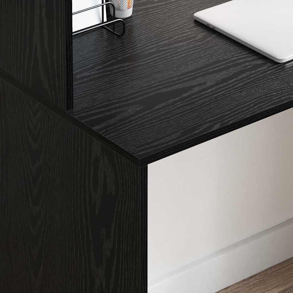 Bureau met plank Zwart Eiken 102 x 50 x 124 cm Bewerkt hout is nu te koop bij PeponiXL, paradijselijk wonen!