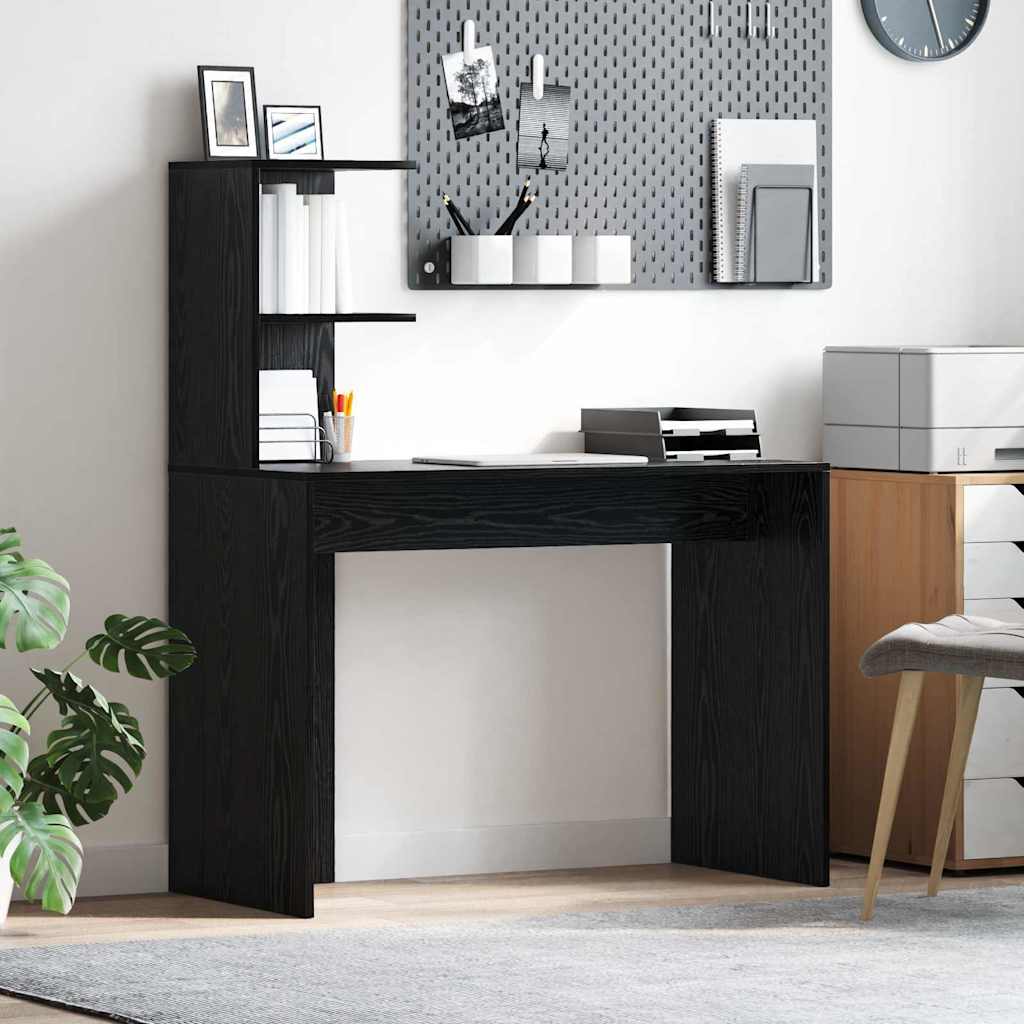Bureau met plank Zwart Eiken 102 x 50 x 124 cm Bewerkt hout is nu te koop bij PeponiXL, paradijselijk wonen!