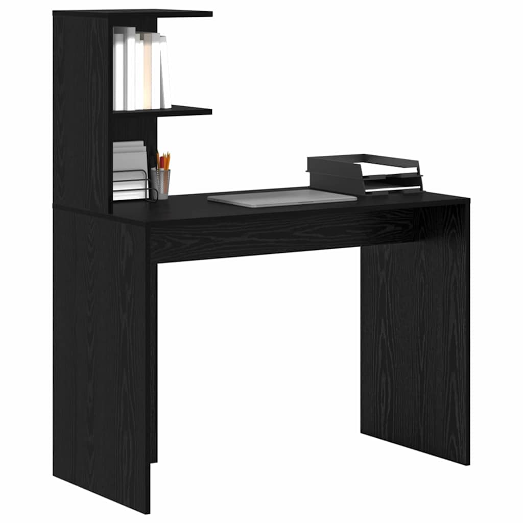Bureau met plank Zwart Eiken 102 x 50 x 124 cm Bewerkt hout is nu te koop bij PeponiXL, paradijselijk wonen!