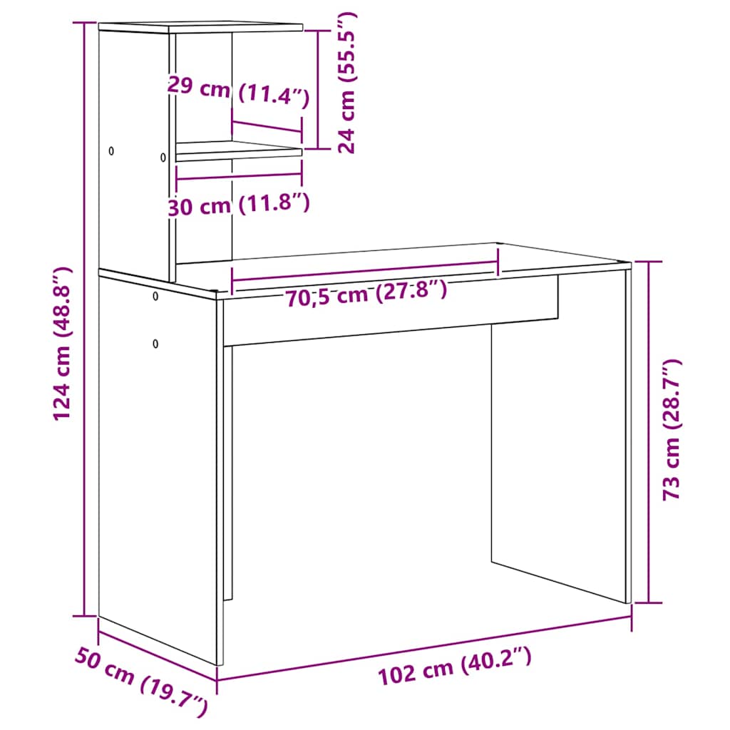Bureau met plank Zwart Eiken 102 x 50 x 124 cm Bewerkt hout is nu te koop bij PeponiXL, paradijselijk wonen!