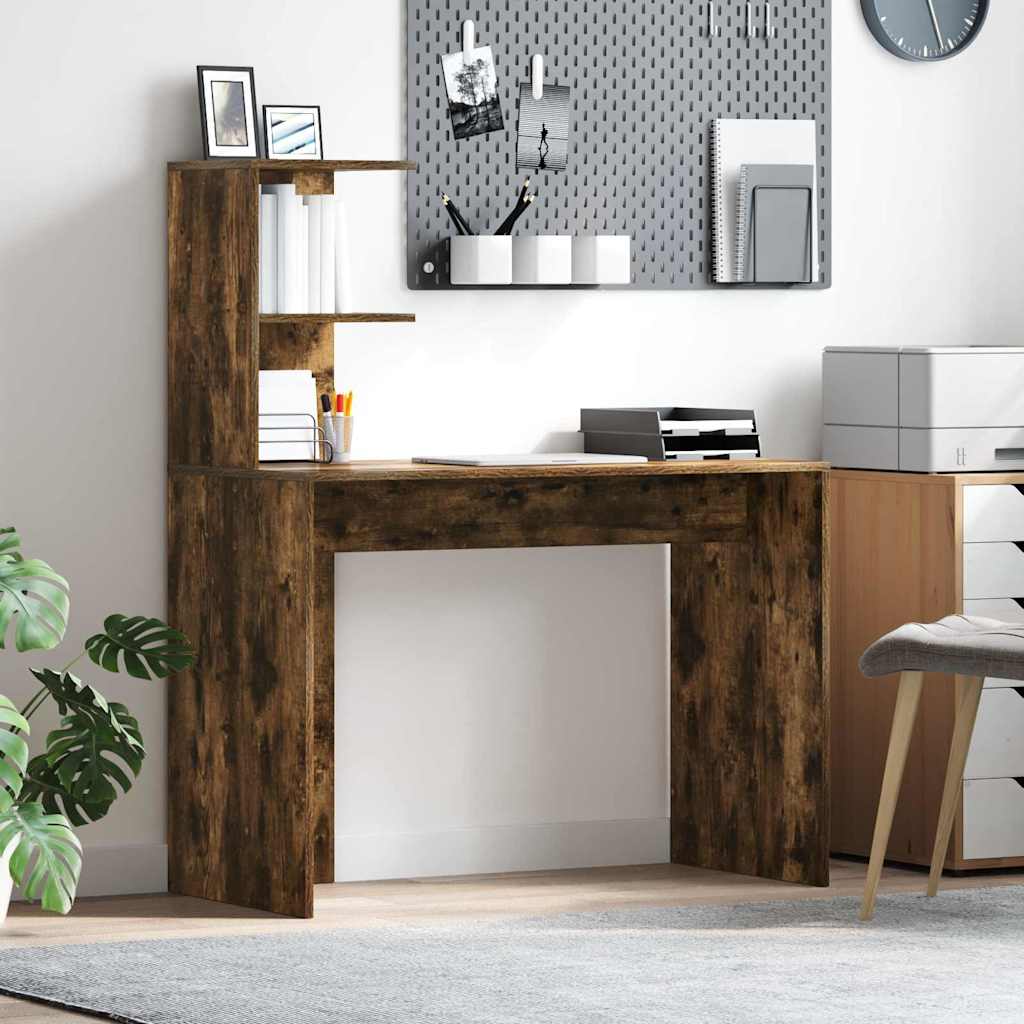 Bureau met plank Gerookt eiken 102 x 50 x 124 cm Bewerkt hout is nu te koop bij PeponiXL, paradijselijk wonen!