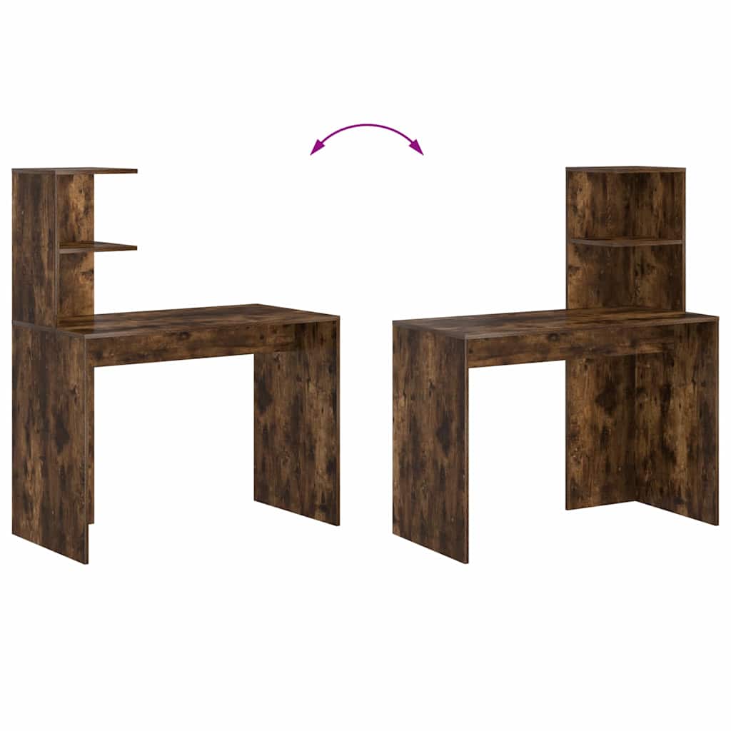 Bureau met plank Gerookt eiken 102 x 50 x 124 cm Bewerkt hout is nu te koop bij PeponiXL, paradijselijk wonen!