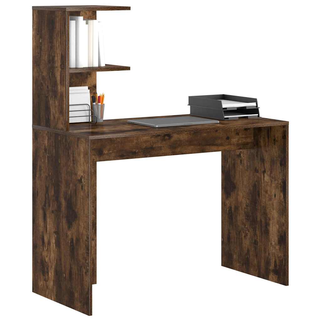 Bureau met plank Gerookt eiken 102 x 50 x 124 cm Bewerkt hout is nu te koop bij PeponiXL, paradijselijk wonen!