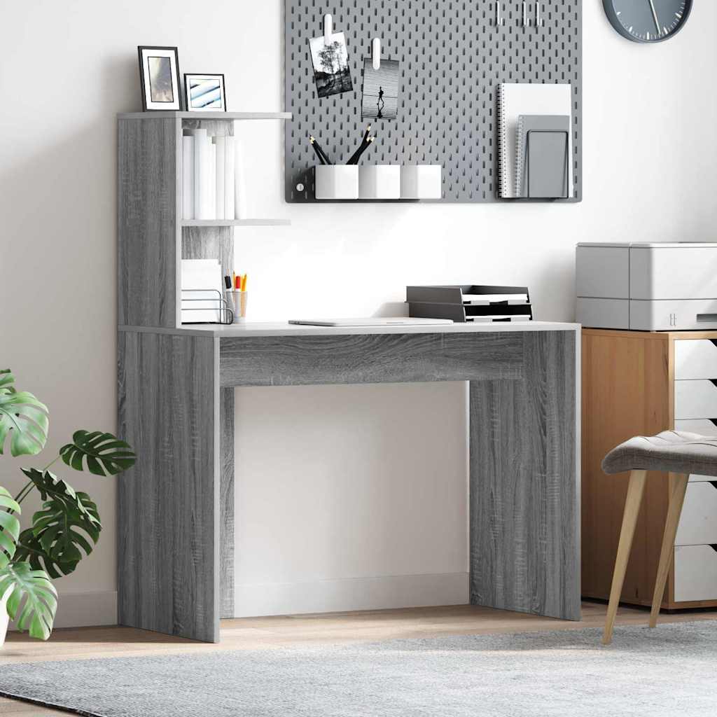 Bureau met plank Grijs Sonoma 102 x 50 x 124 cm Bewerkt hout is nu te koop bij PeponiXL, paradijselijk wonen!