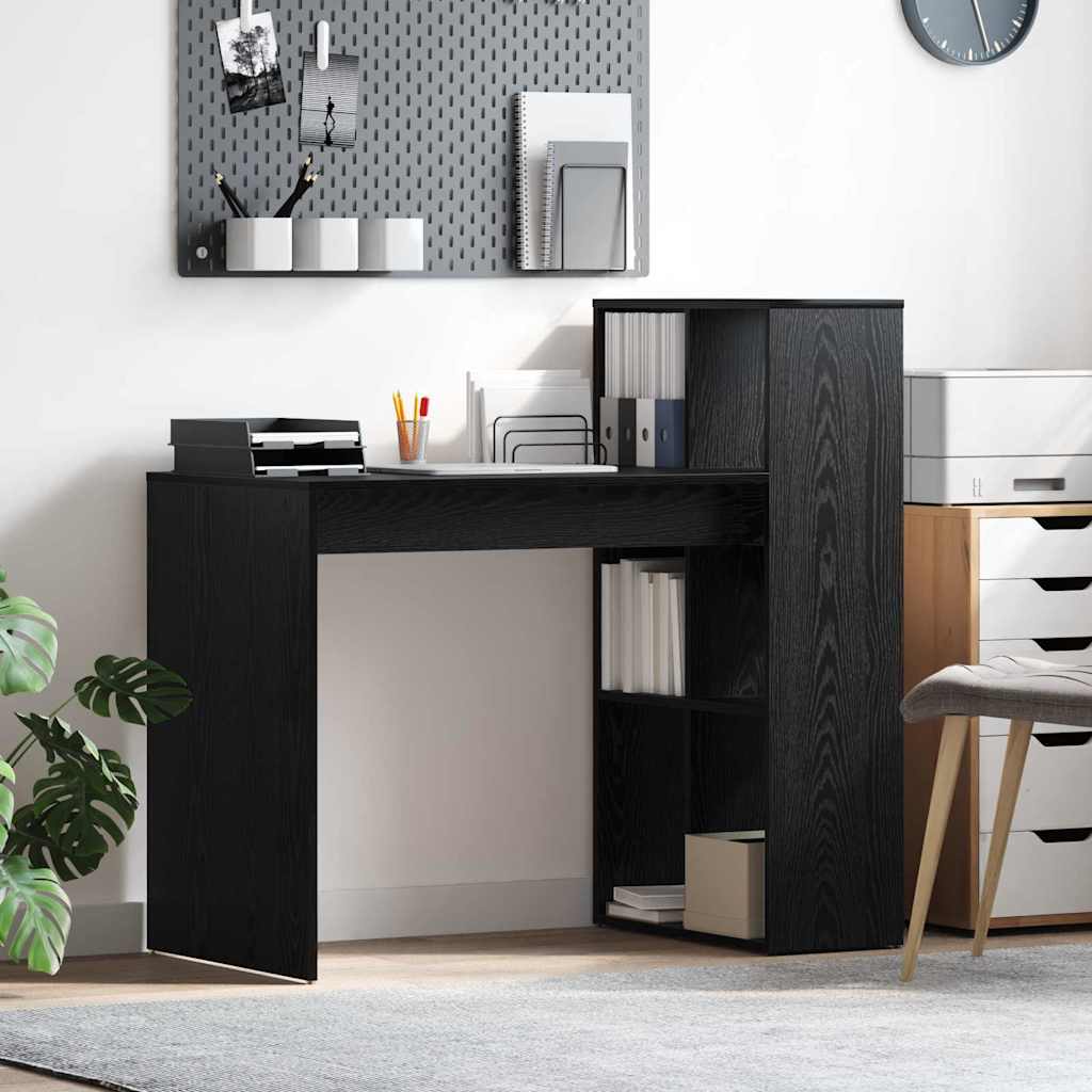 Bureau met plank Zwart Eiken 108 x 55 x 103.5 cm Bewerkt hout is nu te koop bij PeponiXL, paradijselijk wonen!
