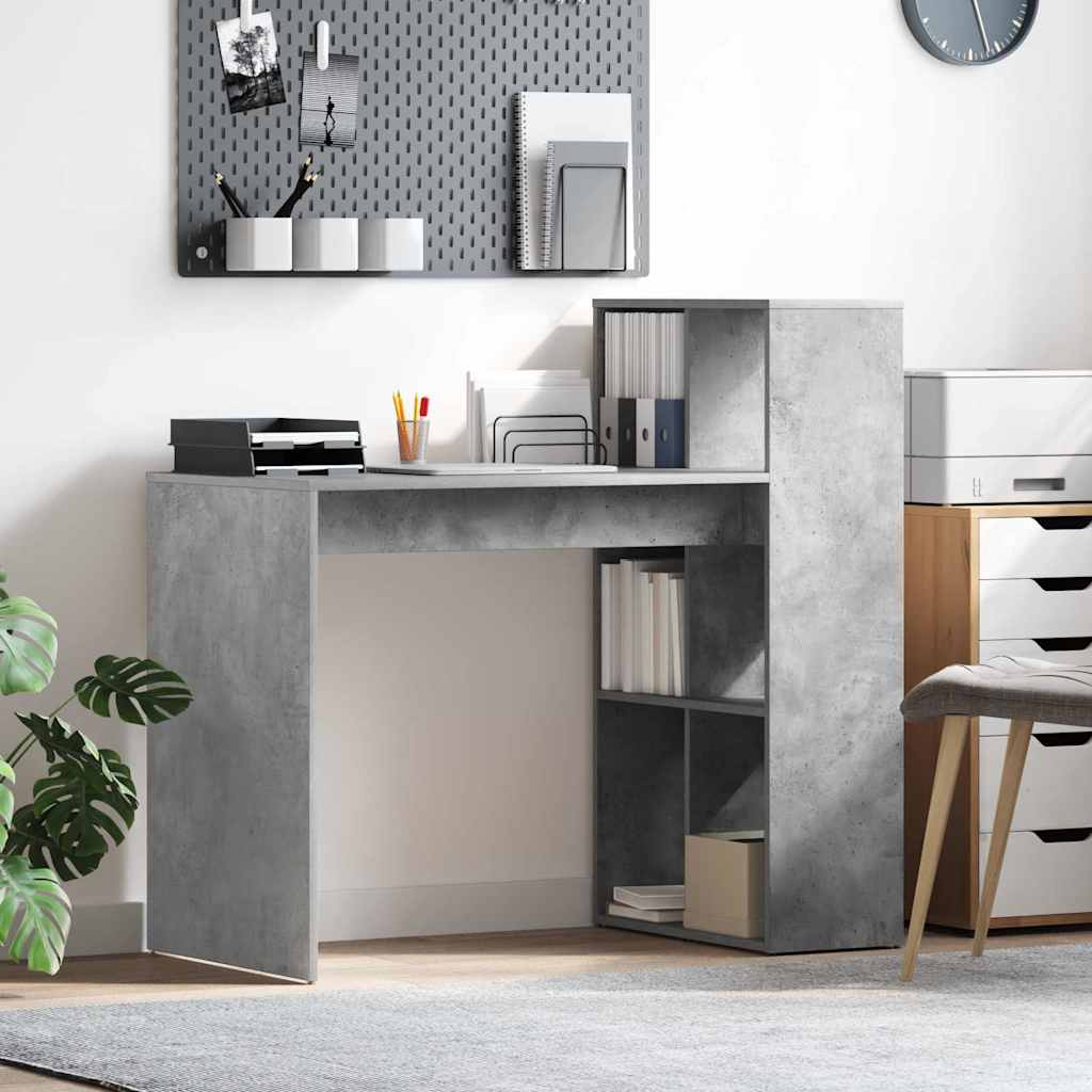 Bureau met plank Beton Grijs 108 x 55 x 103.5 cm Bewerkt hout is nu te koop bij PeponiXL, paradijselijk wonen!