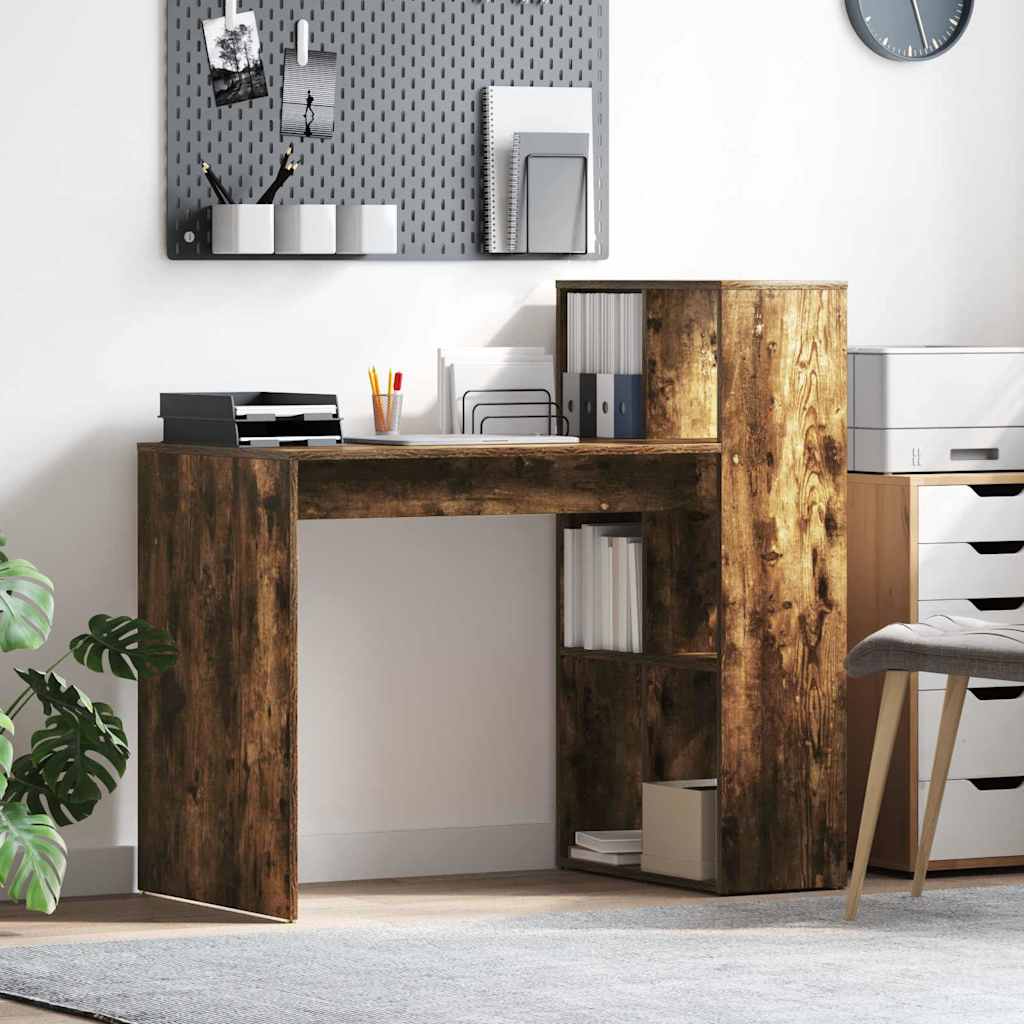 Bureau met plank Gerookt eiken 108 x 55 x 103.5 cm Bewerkt hout is nu te koop bij PeponiXL, paradijselijk wonen!