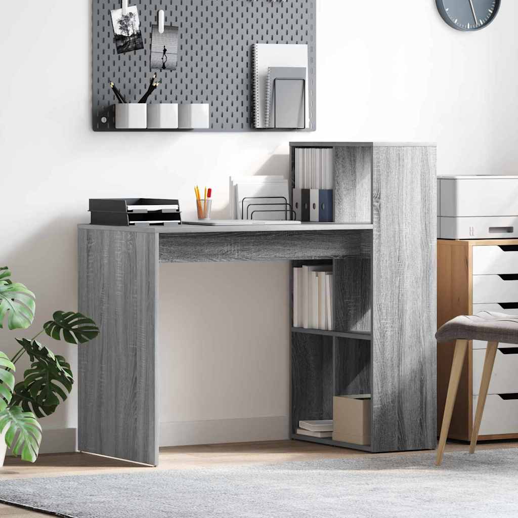 Bureau met plank Grijs Sonoma 108 x 55 x 103.5 cm Bewerkt hout is nu te koop bij PeponiXL, paradijselijk wonen!