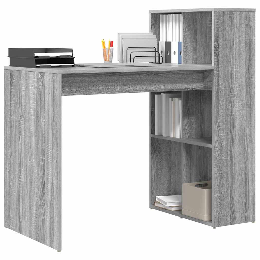 Bureau met plank Grijs Sonoma 108 x 55 x 103.5 cm Bewerkt hout is nu te koop bij PeponiXL, paradijselijk wonen!
