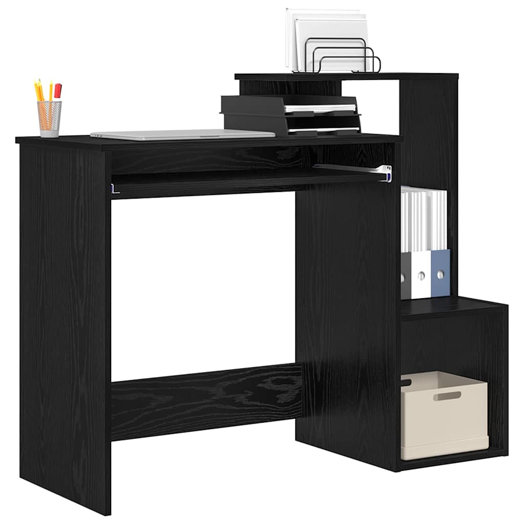 Bureau met lade Zwart Eiken 106 x 41 x 88.5 cm Bewerkt hout is nu te koop bij PeponiXL, paradijselijk wonen!
