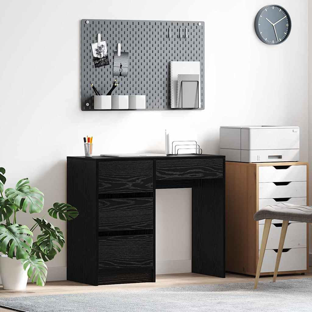 Bureau met lade Zwart Eiken 90 x 37,5 x 75 cm Bewerkt hout is nu te koop bij PeponiXL, paradijselijk wonen!