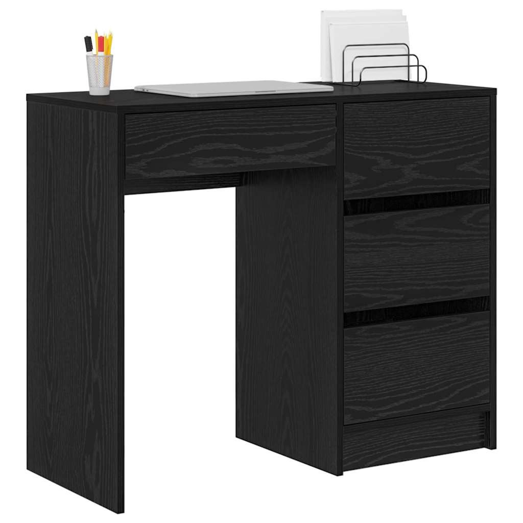 Bureau met lade Zwart Eiken 90 x 37,5 x 75 cm Bewerkt hout is nu te koop bij PeponiXL, paradijselijk wonen!
