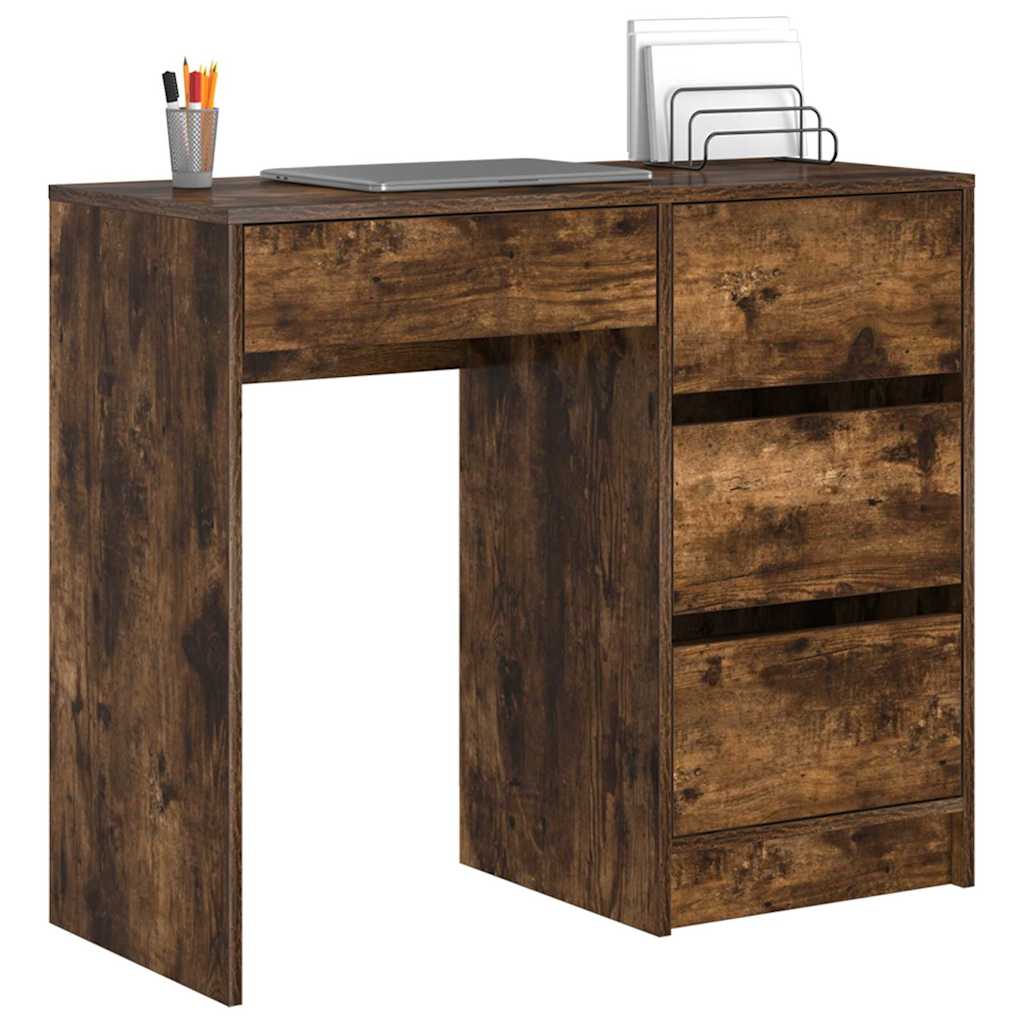 Bureau met lade Gerookt eiken 90 x 37,5 x 75 cm Bewerkt hout is nu te koop bij PeponiXL, paradijselijk wonen!