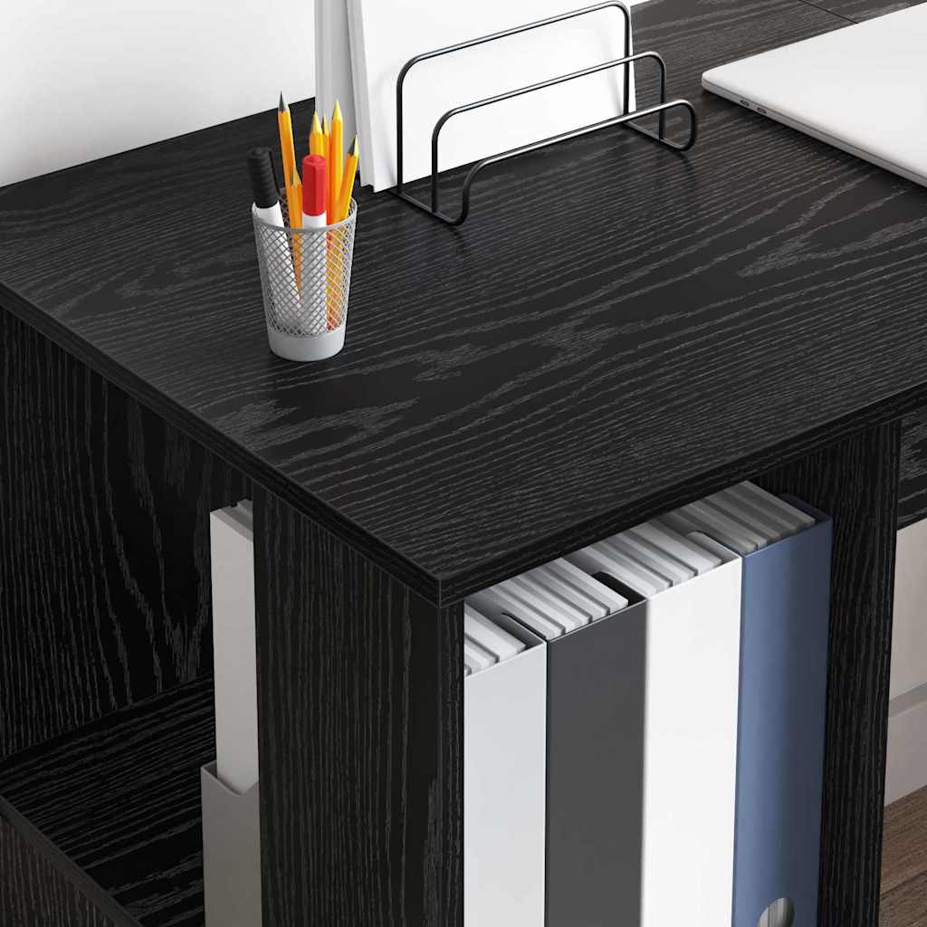 Bureau met plank Zwart Eiken 130 x 50.5 x 75 cm Bewerkt hout is nu te koop bij PeponiXL, paradijselijk wonen!