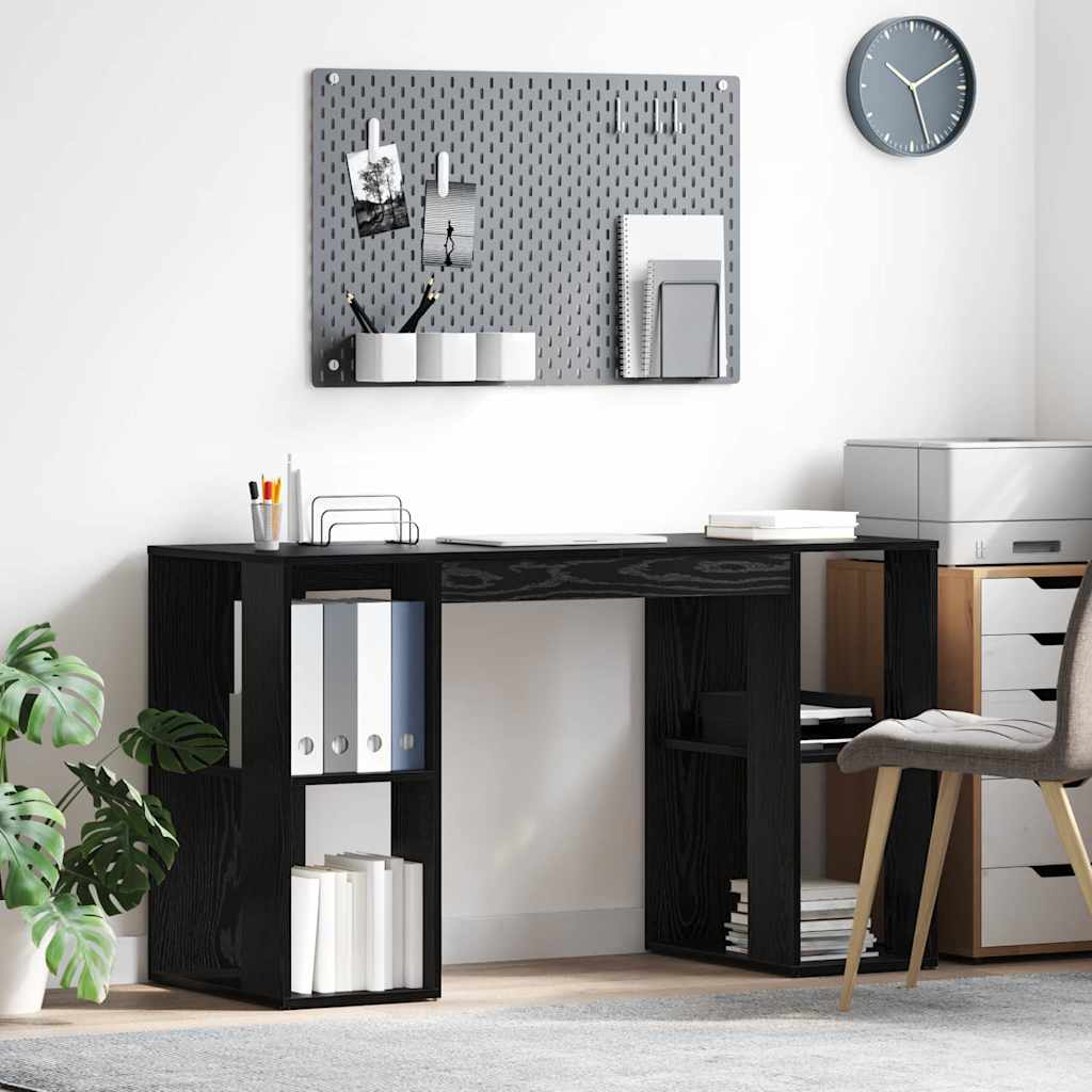 Bureau met plank Zwart Eiken 130 x 50.5 x 75 cm Bewerkt hout is nu te koop bij PeponiXL, paradijselijk wonen!