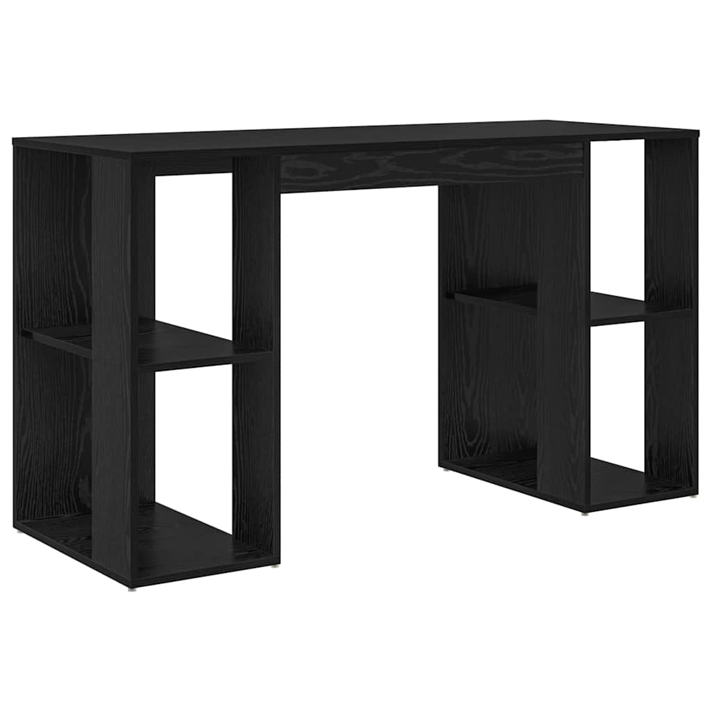 Bureau met plank Zwart Eiken 130 x 50.5 x 75 cm Bewerkt hout is nu te koop bij PeponiXL, paradijselijk wonen!