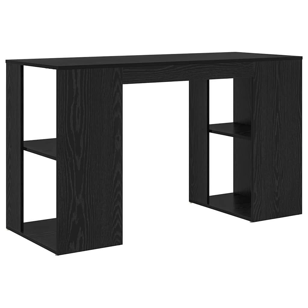 Bureau met plank Zwart Eiken 130 x 50.5 x 75 cm Bewerkt hout is nu te koop bij PeponiXL, paradijselijk wonen!
