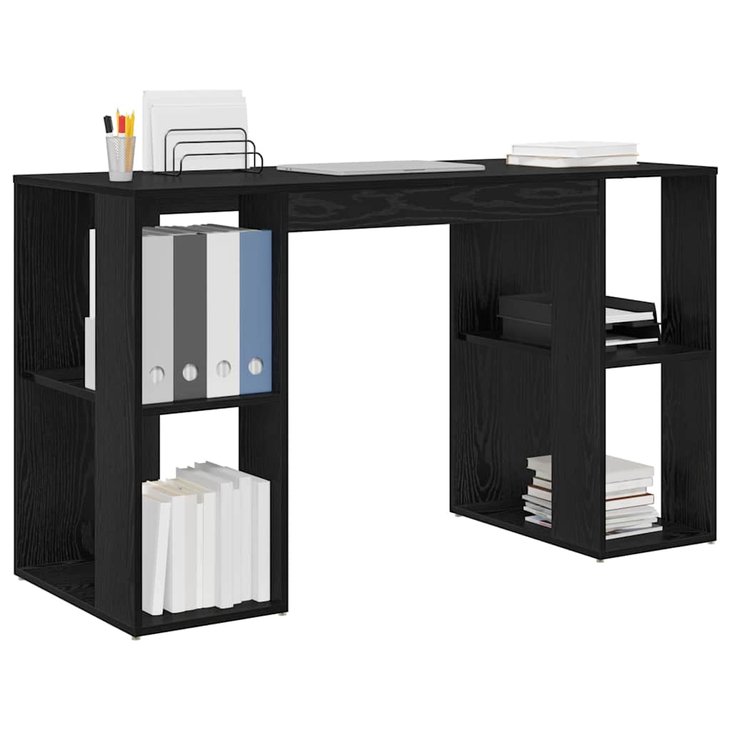 Bureau met plank Zwart Eiken 130 x 50.5 x 75 cm Bewerkt hout is nu te koop bij PeponiXL, paradijselijk wonen!