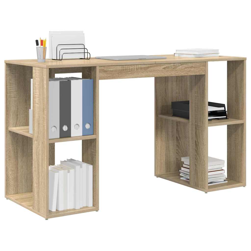 Bureau met plank Sonoma Eiken 130 x 50.5 x 75 cm Bewerkt hout is nu te koop bij PeponiXL, paradijselijk wonen!