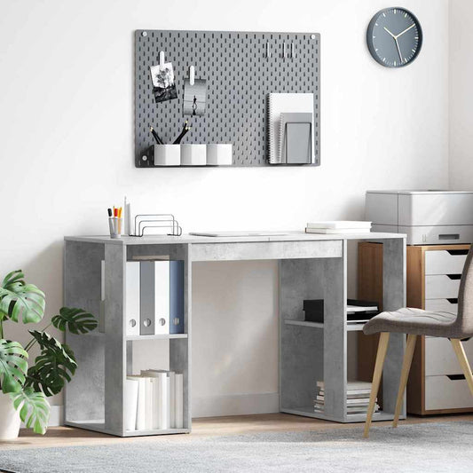 Bureau met plank Beton Grijs 130 x 50.5 x 75 cm Bewerkt hout is nu te koop bij PeponiXL, paradijselijk wonen!