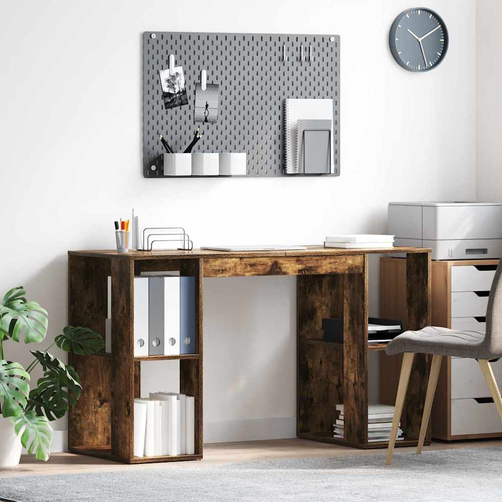 Bureau met plank Gerookt eiken 130 x 50.5 x 75 cm Bewerkt hout is nu te koop bij PeponiXL, paradijselijk wonen!