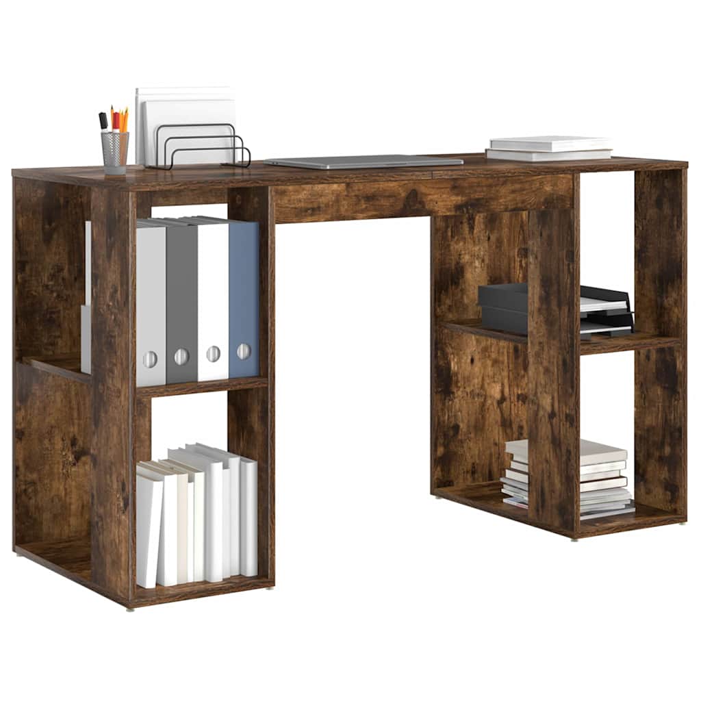 Bureau met plank Gerookt eiken 130 x 50.5 x 75 cm Bewerkt hout is nu te koop bij PeponiXL, paradijselijk wonen!