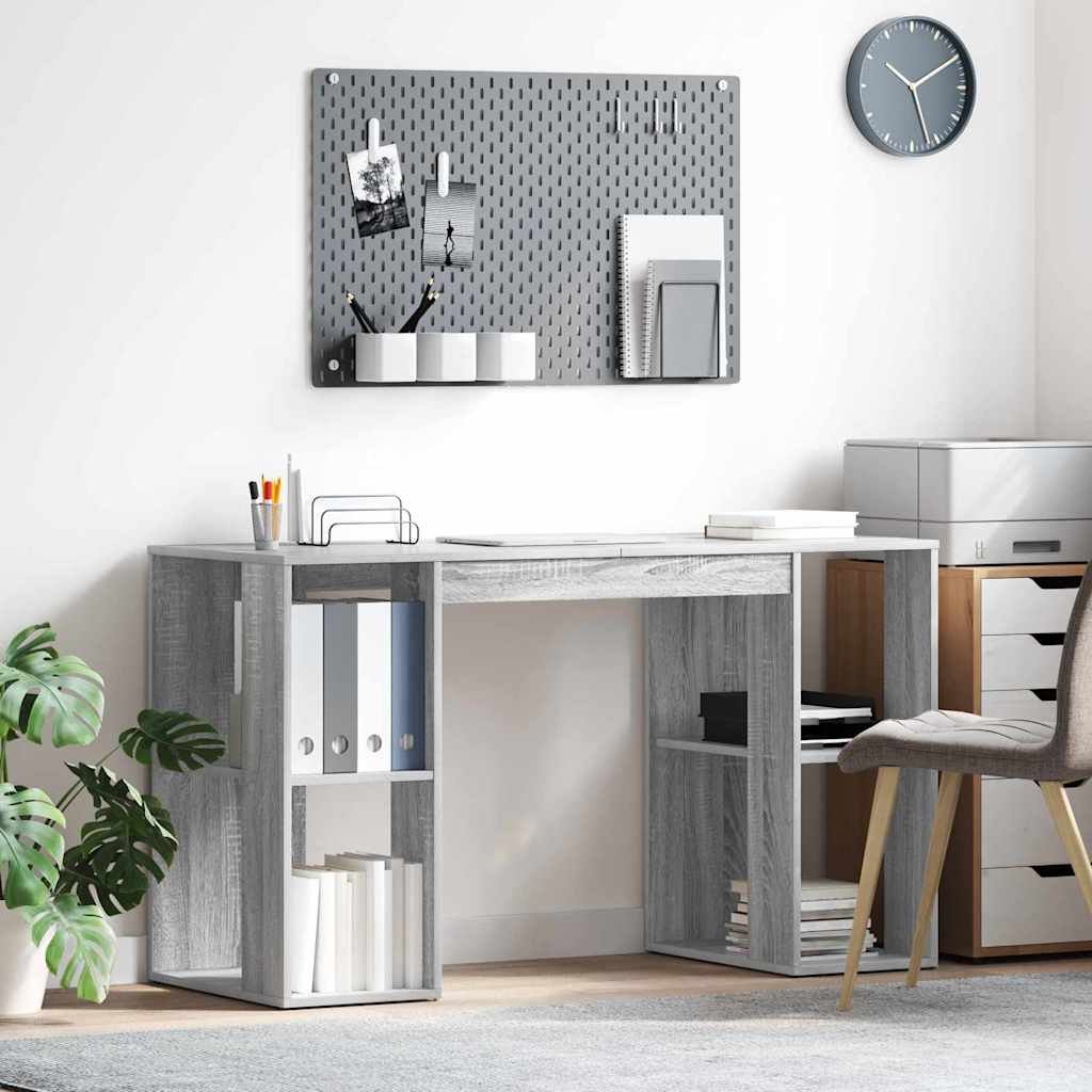 Bureau met plank Grijs Sonoma 130 x 50.5 x 75 cm Bewerkt hout is nu te koop bij PeponiXL, paradijselijk wonen!