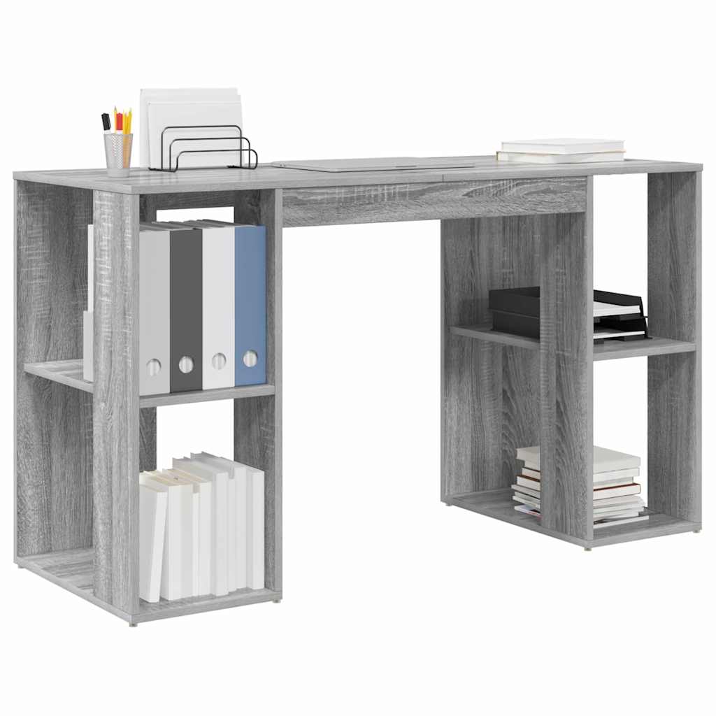 Bureau met plank Grijs Sonoma 130 x 50.5 x 75 cm Bewerkt hout is nu te koop bij PeponiXL, paradijselijk wonen!