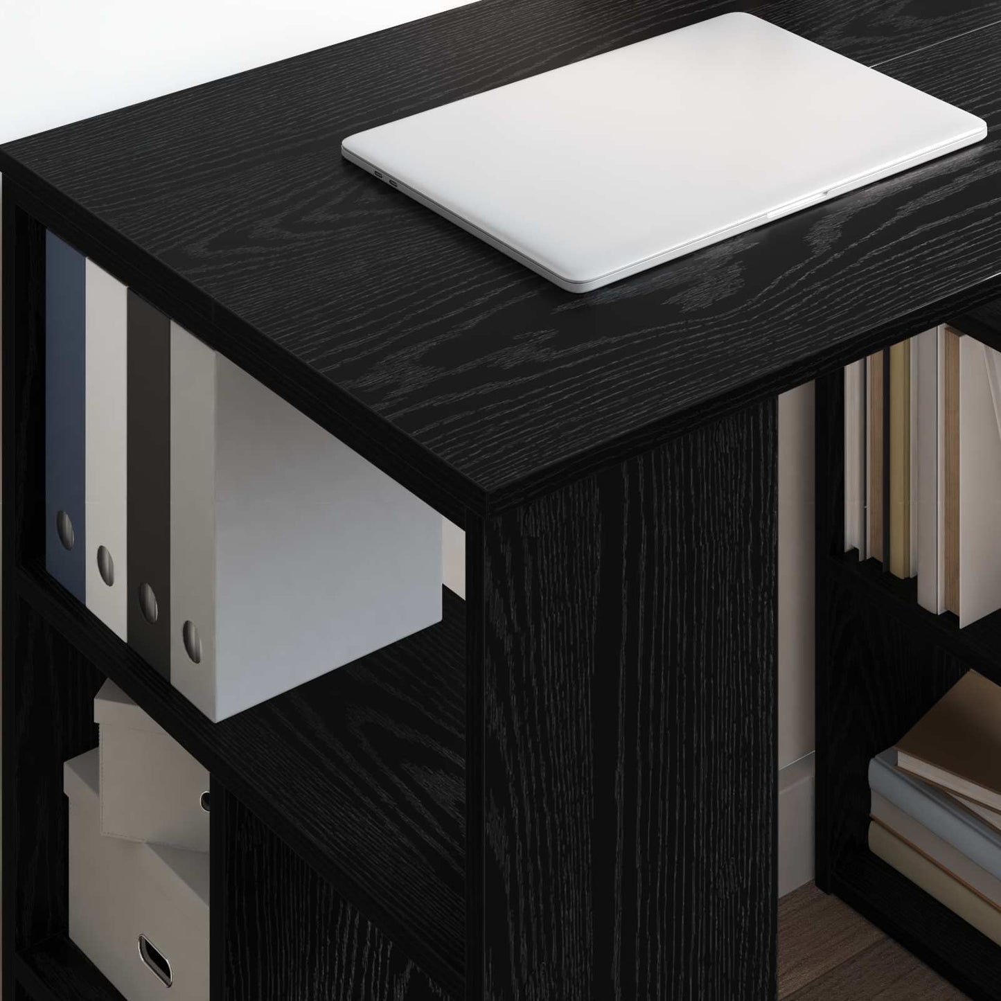 Bureau met plank Zwart Eiken 90 x 50 x 75 cm Bewerkt hout is nu te koop bij PeponiXL, paradijselijk wonen!