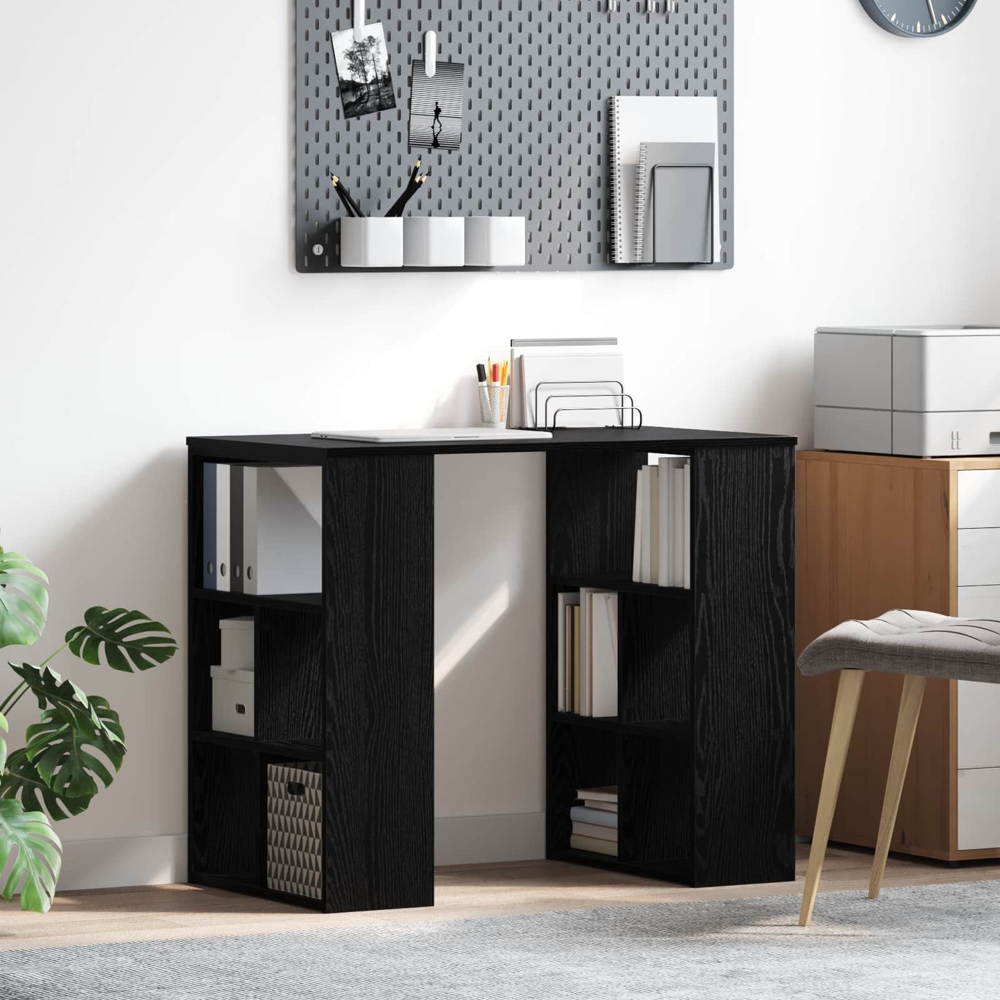 Bureau met plank Zwart Eiken 90 x 50 x 75 cm Bewerkt hout is nu te koop bij PeponiXL, paradijselijk wonen!