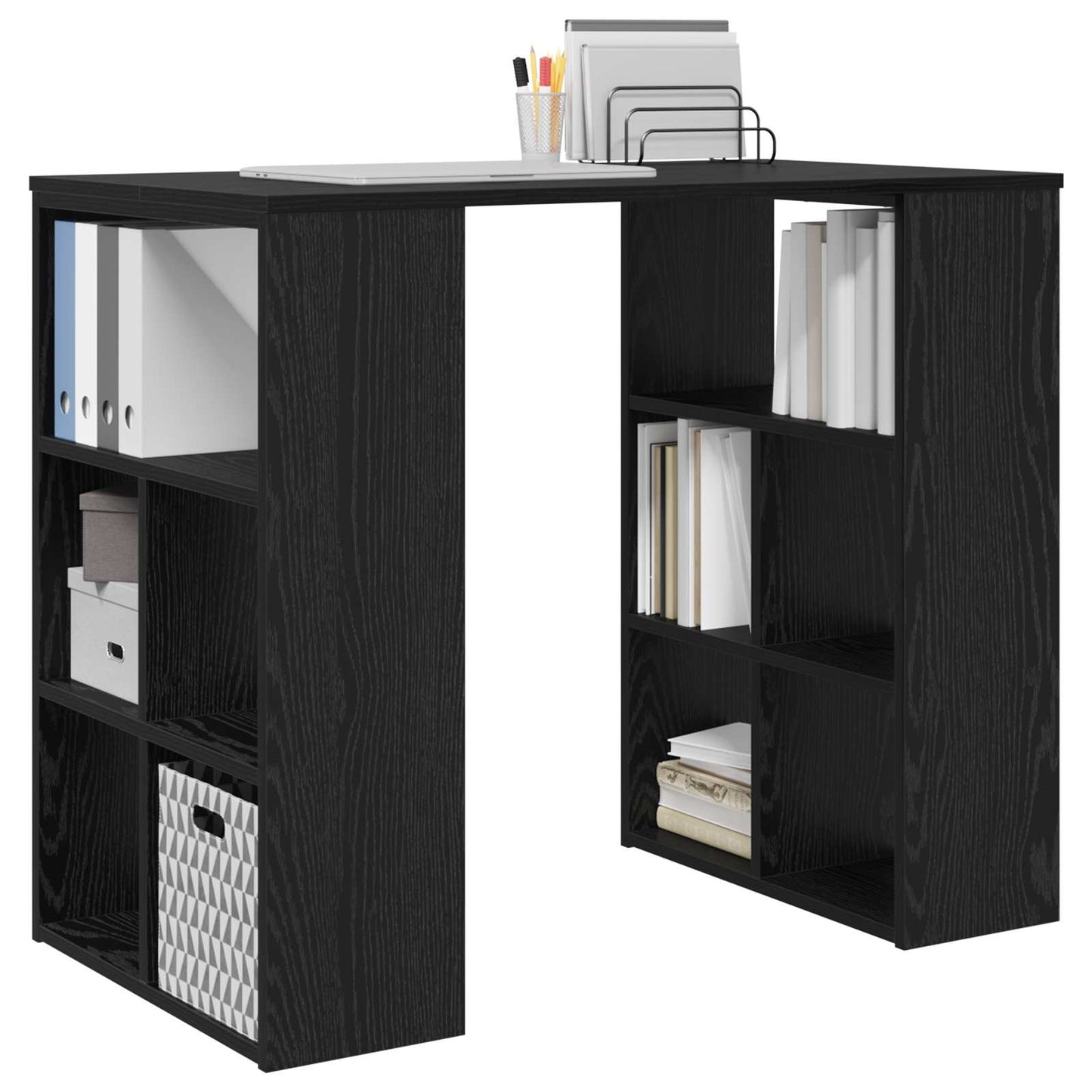 Bureau met plank Zwart Eiken 90 x 50 x 75 cm Bewerkt hout is nu te koop bij PeponiXL, paradijselijk wonen!
