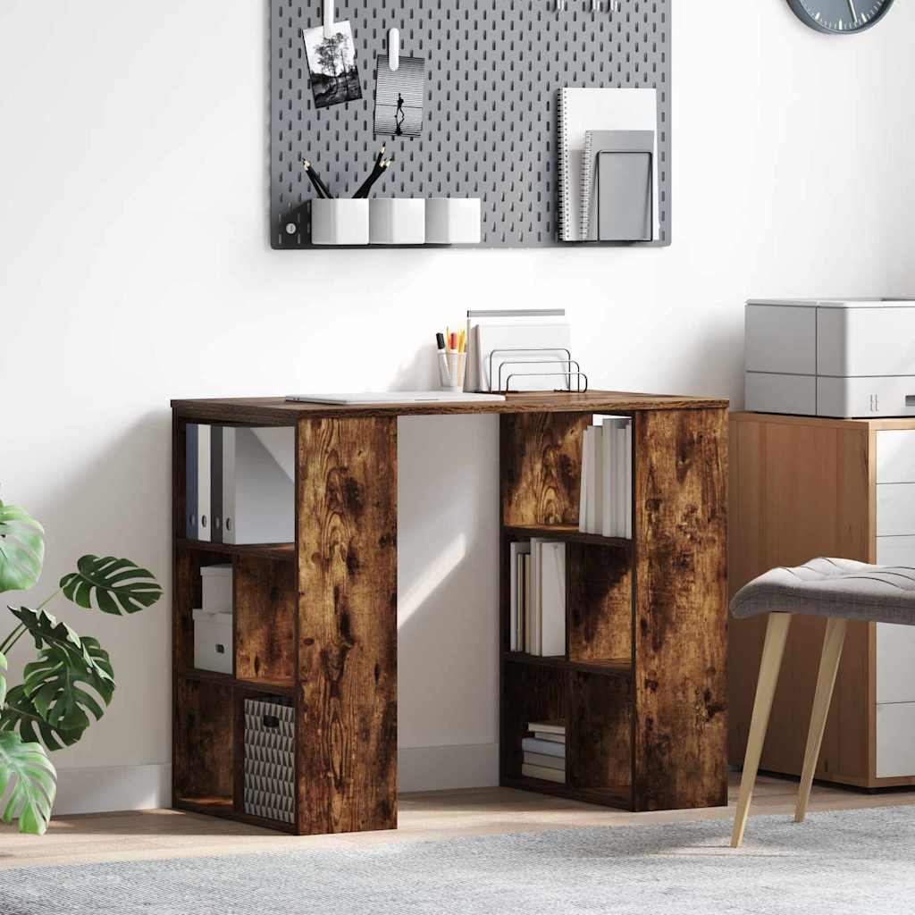 Bureau met plank Gerookt eiken 90 x 50 x 75 cm Bewerkt hout is nu te koop bij PeponiXL, paradijselijk wonen!