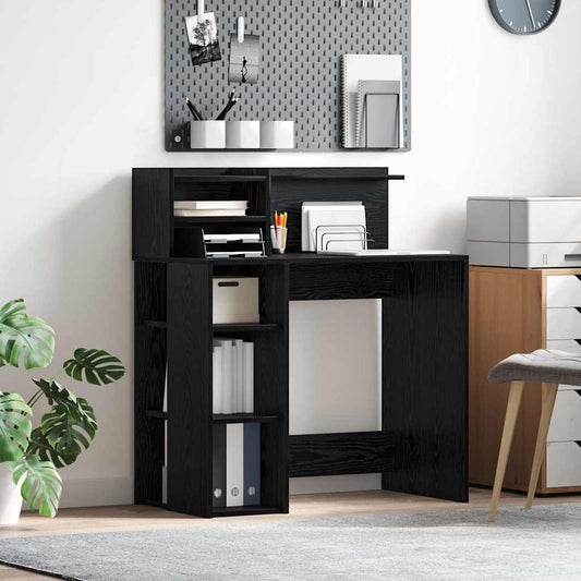 Bureau met plank Zwart Eiken 90 x 48 x 101,5 cm Bewerkt hout is nu te koop bij PeponiXL, paradijselijk wonen!