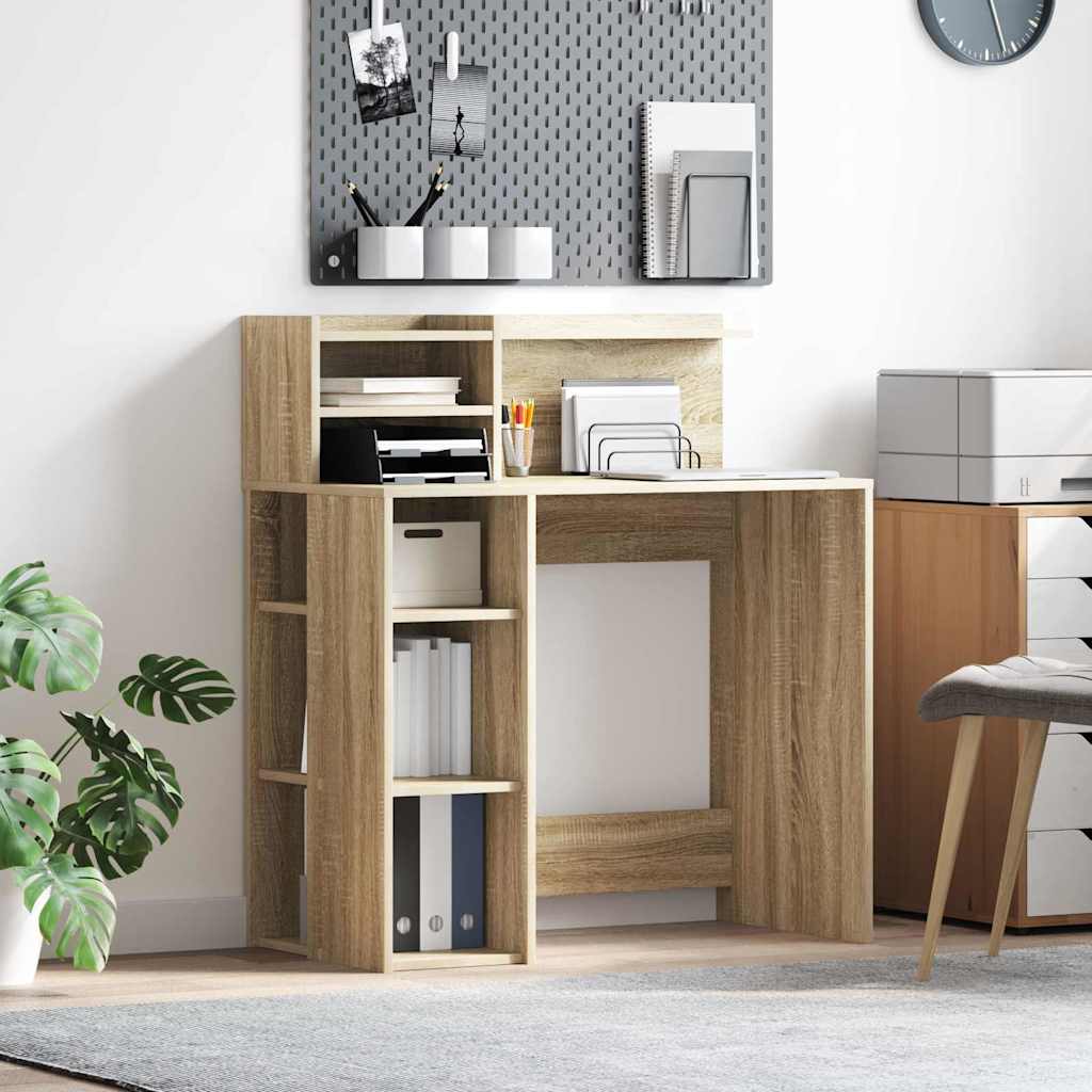 Bureau met plank Sonoma Eiken 90 x 48 x 101,5 cm Bewerkt hout is nu te koop bij PeponiXL, paradijselijk wonen!