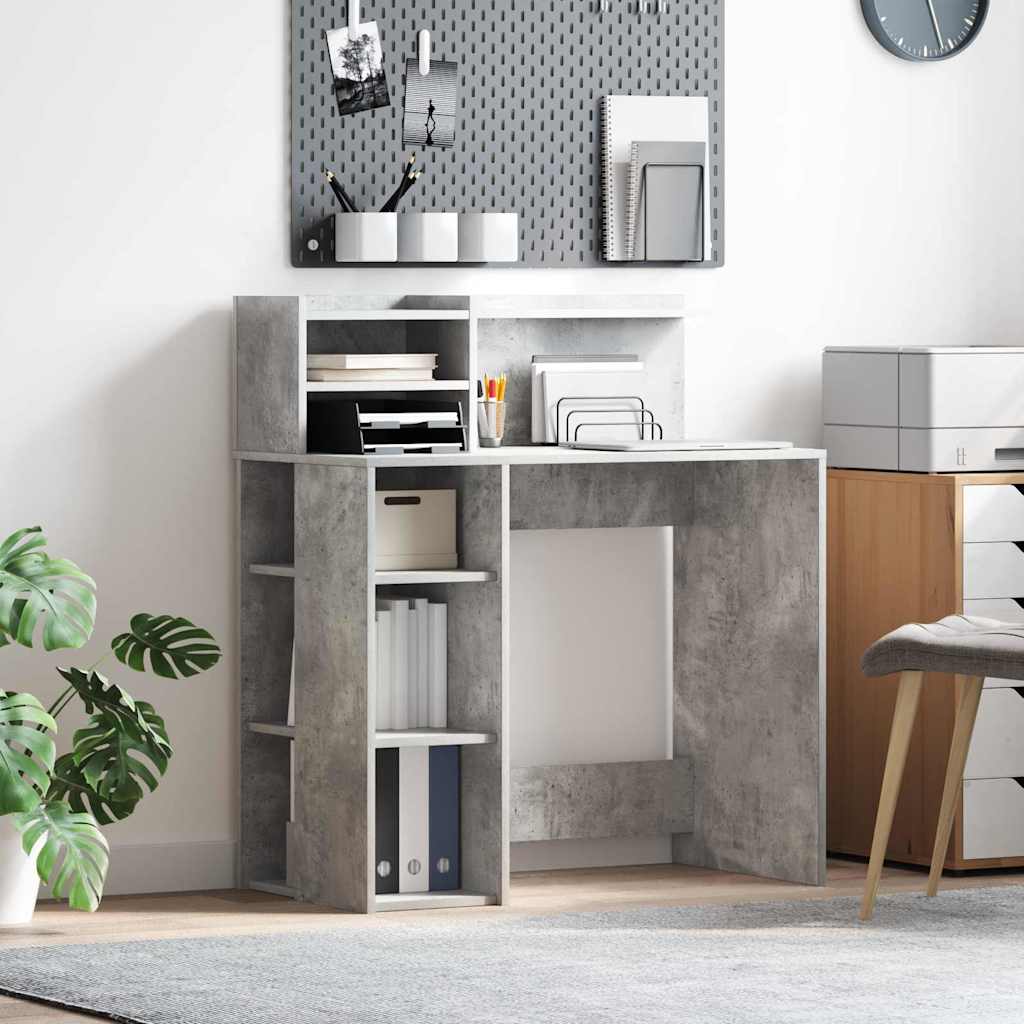 Bureau met plank Beton Grijs 90 x 48 x 101,5 cm Bewerkt hout is nu te koop bij PeponiXL, paradijselijk wonen!