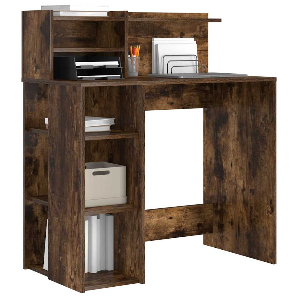 Bureau met plank Gerookt eiken 90 x 48 x 101,5 cm Bewerkt hout is nu te koop bij PeponiXL, paradijselijk wonen!
