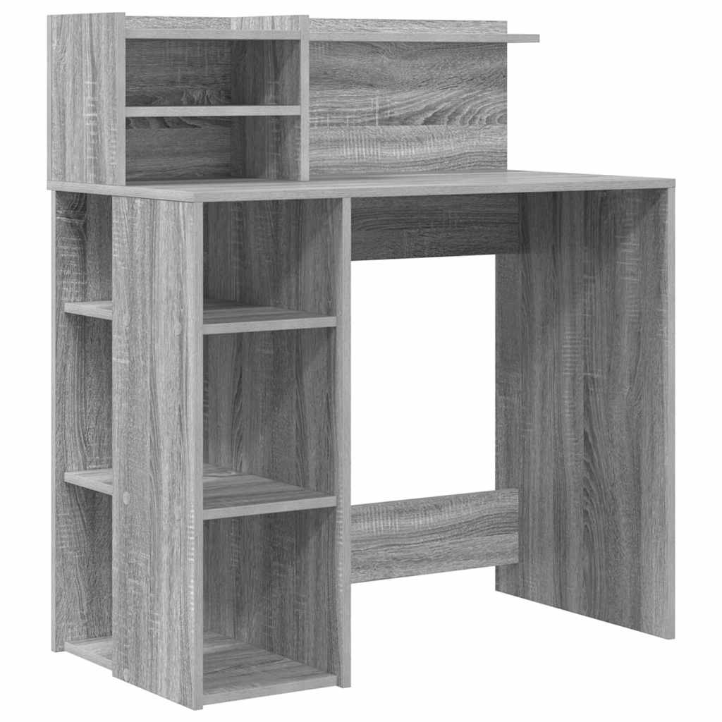 Bureau met plank Grijs Sonoma 90 x 48 x 101,5 cm Bewerkt hout is nu te koop bij PeponiXL, paradijselijk wonen!