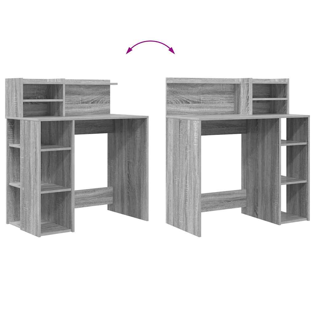 Bureau met plank Grijs Sonoma 90 x 48 x 101,5 cm Bewerkt hout is nu te koop bij PeponiXL, paradijselijk wonen!