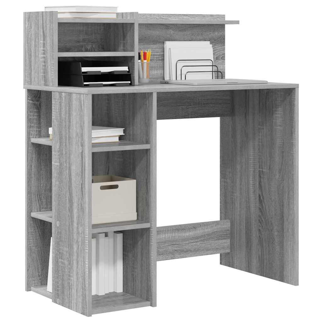 Bureau met plank Grijs Sonoma 90 x 48 x 101,5 cm Bewerkt hout is nu te koop bij PeponiXL, paradijselijk wonen!