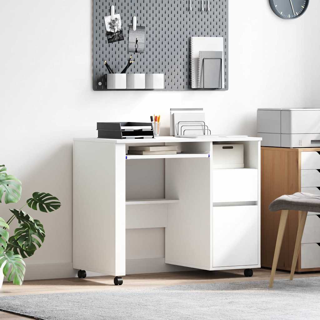 Bureau met Wielen met lade Wit 91 x 50 x 77 cm Bewerkt hout is nu te koop bij PeponiXL, paradijselijk wonen!