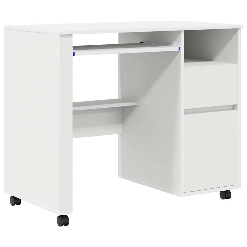Bureau met Wielen met lade Wit 91 x 50 x 77 cm Bewerkt hout is nu te koop bij PeponiXL, paradijselijk wonen!
